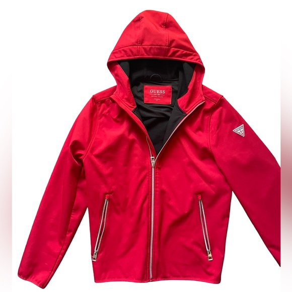 Guess Other - GUESS Men's Red Softshell Hooded Jacket - Size Medium